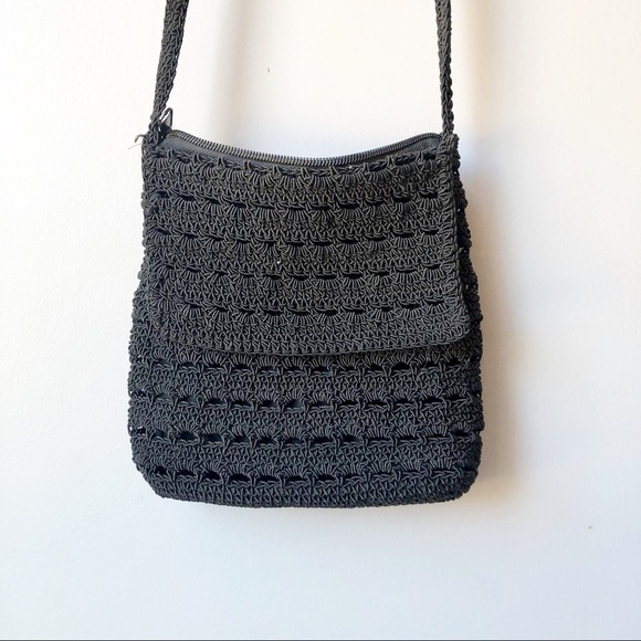 unbranded Handbags - Unbranded Brown Crochet Cross Body Purse Zip Top Fold Over